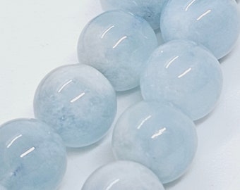 Natural Aquamarine Gemstone Bead , 8mm Round , 1mm Hole ,  Full strand , 15 Inch , Approx 45 beads , for jewelry making