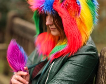 Rainbow bear hood