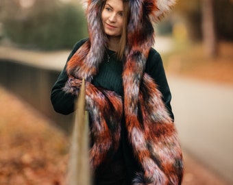 Faux fur hat /hood with scarf