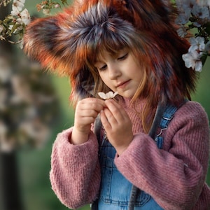 Colourful faux fur Fox hat bonnet and tail