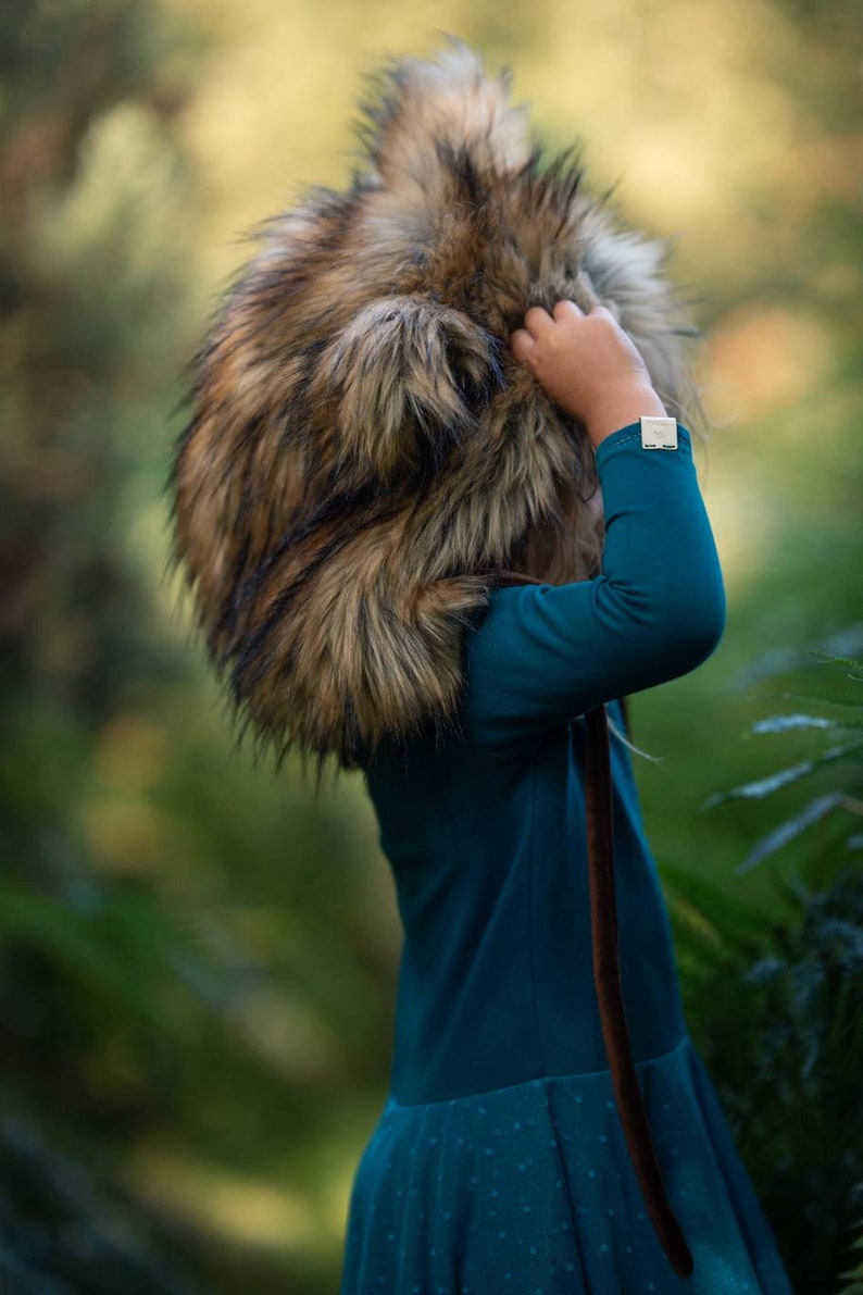 Wolf faux fur winter hat and tail image 2