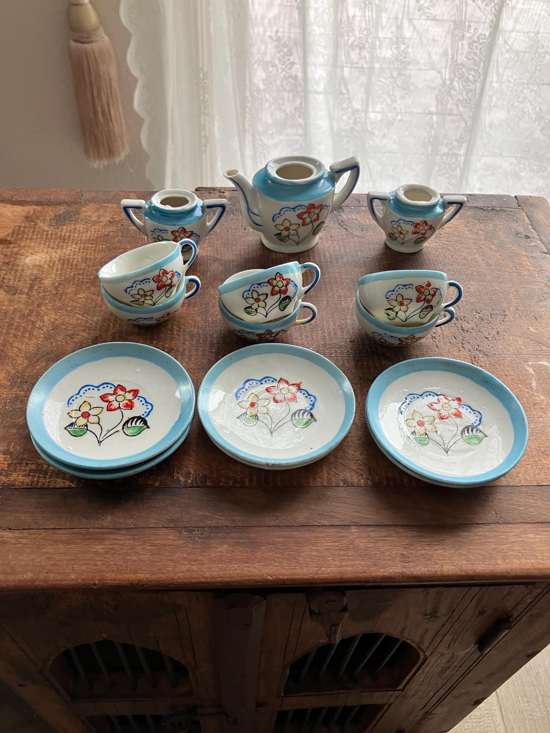 Vintage Mini Japanese Handpaited Childs Tea Cup and Saucer Set