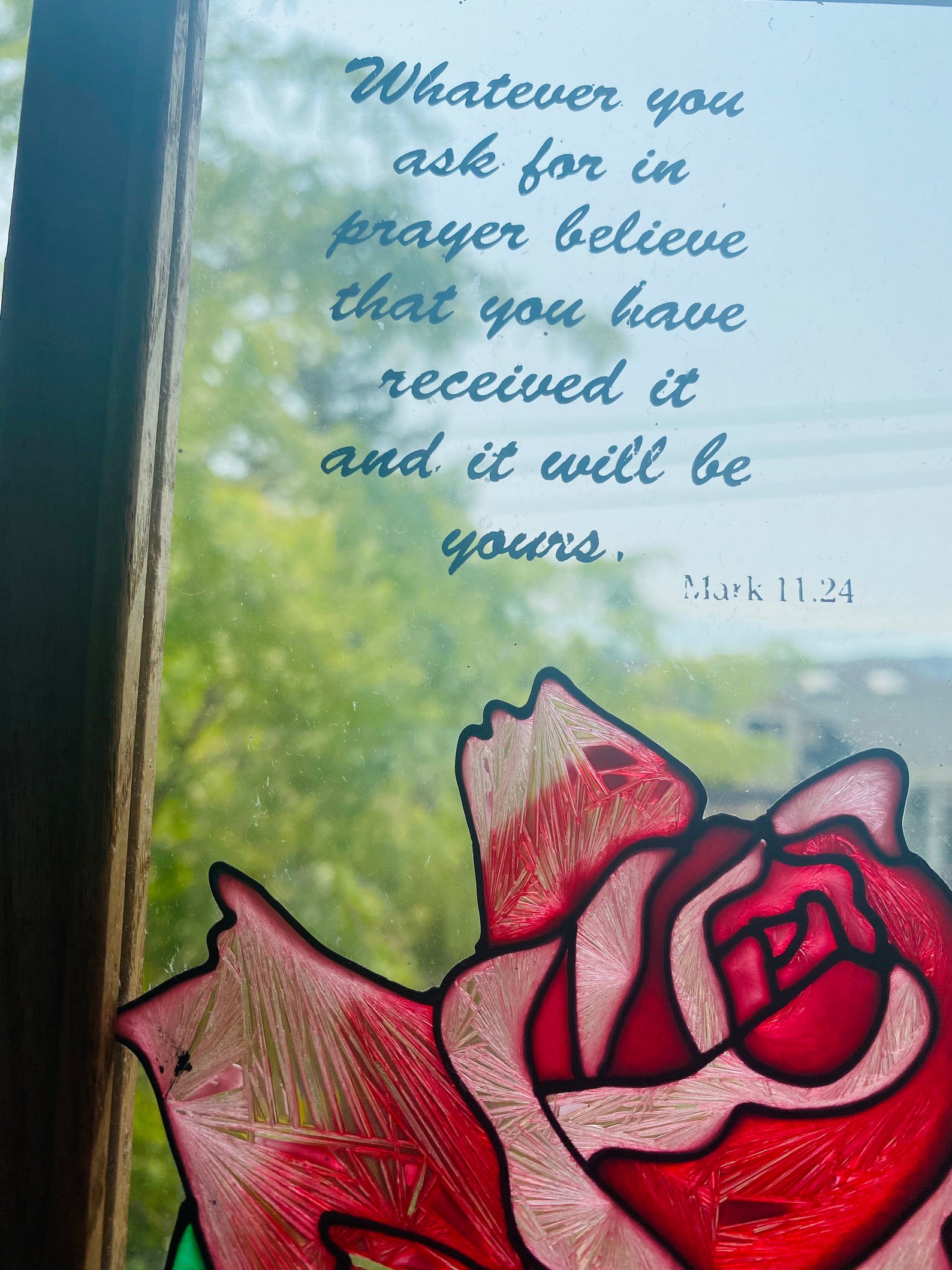 Vintage Stained Glass With Bible verse Brown Wood Frame Sun Etsy