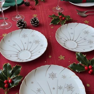 Platos vintage con forma de concha marina, ribete dorado de copos de nieve, juego de 3