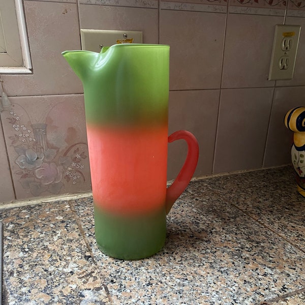 1950’s Frosted Glass, Fenton Tall Watermelon Blendo Pitcher, Replacement Pitcher Set, Tall Glass, Hot Pink, Summer BBQ