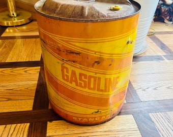 Large Five U.S. Gallon Stancan,  Vintage Metal Gas Can With Handle, Retro, Cool Garage, Home Decor, Man Cave,  Advertisement, Industrial