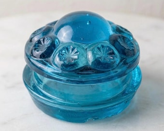 L.E. Smith Moon & Stars  Glass Canister Lid, Colonial Blue, 3” Wide X  2” Tall,