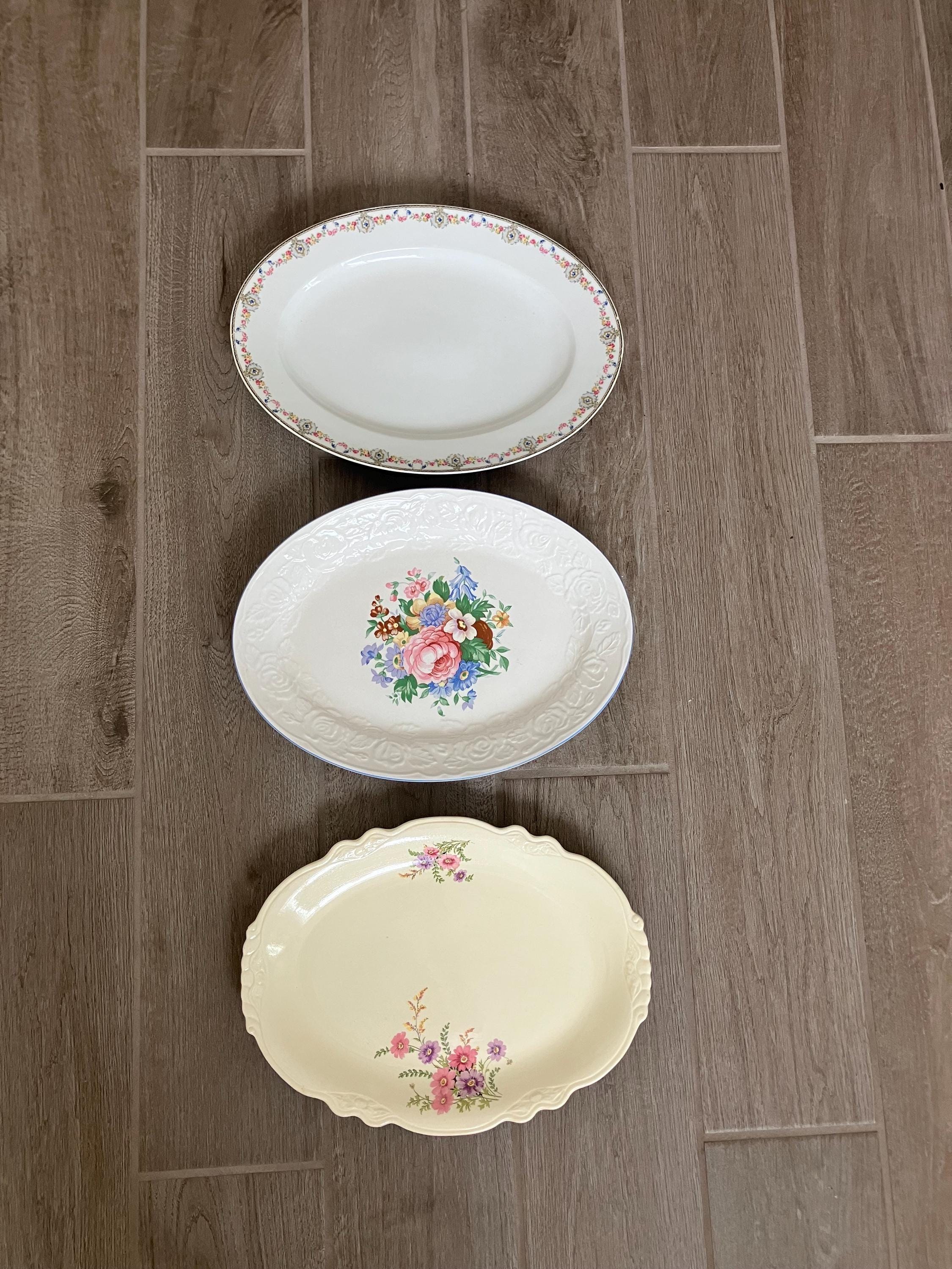 Plat De Service Ovale Homer Laughlin - Motif Rose Blanche - Vintage