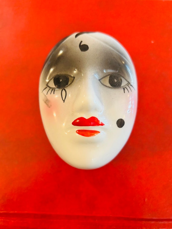 Small Vintage Hand Painted Lady Face, Pierrot Clow