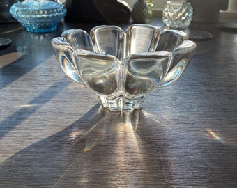 Orrefors Sweden Crystal Octagonal Flower shaped Bowl, Candy / Nut Dish, Decorative Glass Bowl, Home Decor