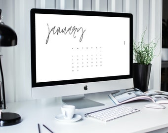 January 2022 Minimalist Calendar Desktop Background - Laptop, Computer, Journal, Organizer, Planner, Gifts under 20, White