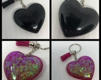 Chunky Glitter Heart Keyring, Matching Tassel, Choose Your Color