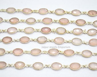Rose Rosa Chalcedon Oval Form Verbinder Kette , Rose Rosa Chalcedon Facettierte Gliederkette , Verkauft per Fuß, 8x12 mm , 6jje277