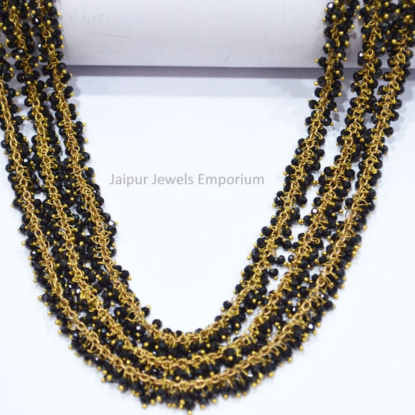 Natural Black Spinel Faceted Dangling Chain , Black Spinel Wire Wrapped Grape Chain , 3 mm , Sold By Foot , 6JJE685