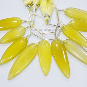 5 Pieces in a strand AAA Quality Yellow Chalcedony Pear Beads , Yellow Chalcedony Smooth Face Drill Gemstone, 11x30-13x40 mm, 19JJE010
