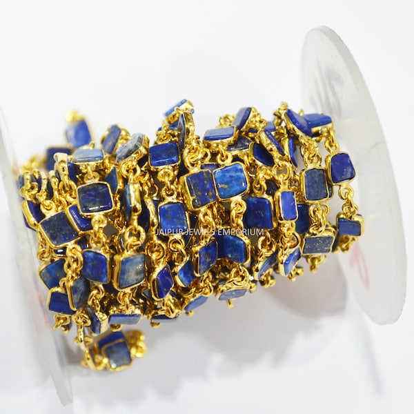 Lapis Lazuli Smooth Square Connector Chain , Lapis Lazuli Bezel Connector Link Chain , Sold By Foot, 5-6 mm , 6JJE726
