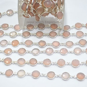 Rose Chalcedony Coin Shape Connector Chain - Rose Chalcedony Faceted Bezel Link Connector Chain , Sold By Foot , 10 - 11 mm , 6JJE868