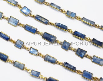 Blue Kyanite Tube Baguette Connector Chain , Blue Kyanite Faceted Bezel Chain , Sold By Foot, 15-20 mm , 6jje293