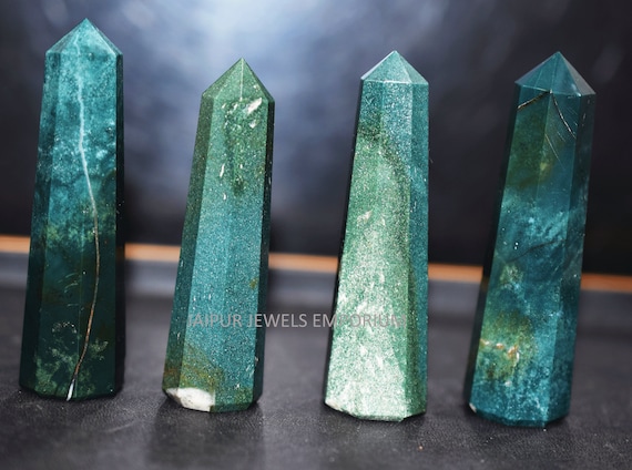 AAA Quality Green Jasper Tower Points , Green Jasper Pillars