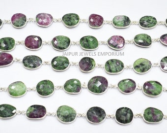ルビーページ Natural Ruby Zoisite Faceted Slice Shape Connector Chain, Ruby