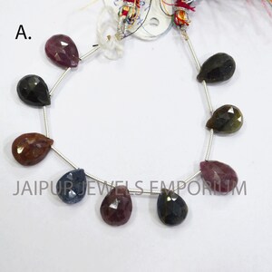 Natural Multi Sapphire Pear Shape Beads , Natural Multi Sapphire Faceted Briolettes, Multi Sapphire Unique Gemstone, 10x13-10x14mm, 17JJE808