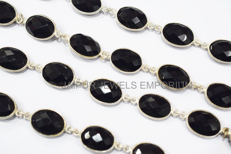 13x10-14x11 mm Sold By Foot Black Onyx Faceted Bezel Link Chain Black Onyx Oval Shape Connector Chain 5jje343