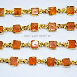 Carnelian Heishi Square Connector Chain - Carnelian Smooth Link Chain , Sold By Foot , 7 - 8 mm , 6JJE461