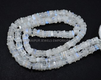 Abalorios de forma cuadrada Heishi de piedra lunar arcoíris llamativos, abalorios espaciadores lisos de piedra lunar arcoíris, vendidos por hilo, 5x5 mm, 16", 20JJE891