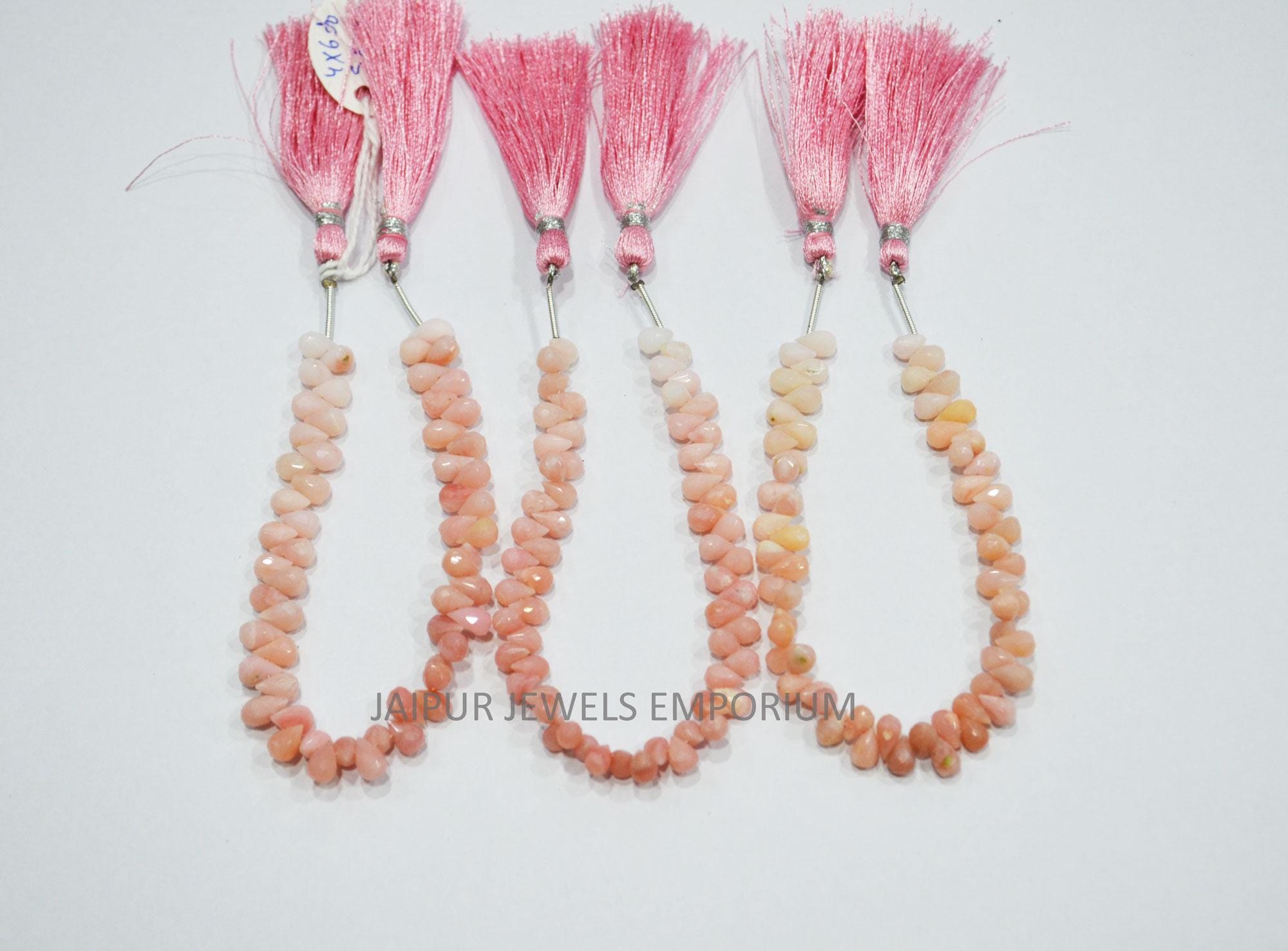 Pink Opal Faceted Tear Drops Shape Briolettes , Pink Opal Tear Drops Shape  Beads, 4x6-5x7 mm , 7 inches , 19JJE059