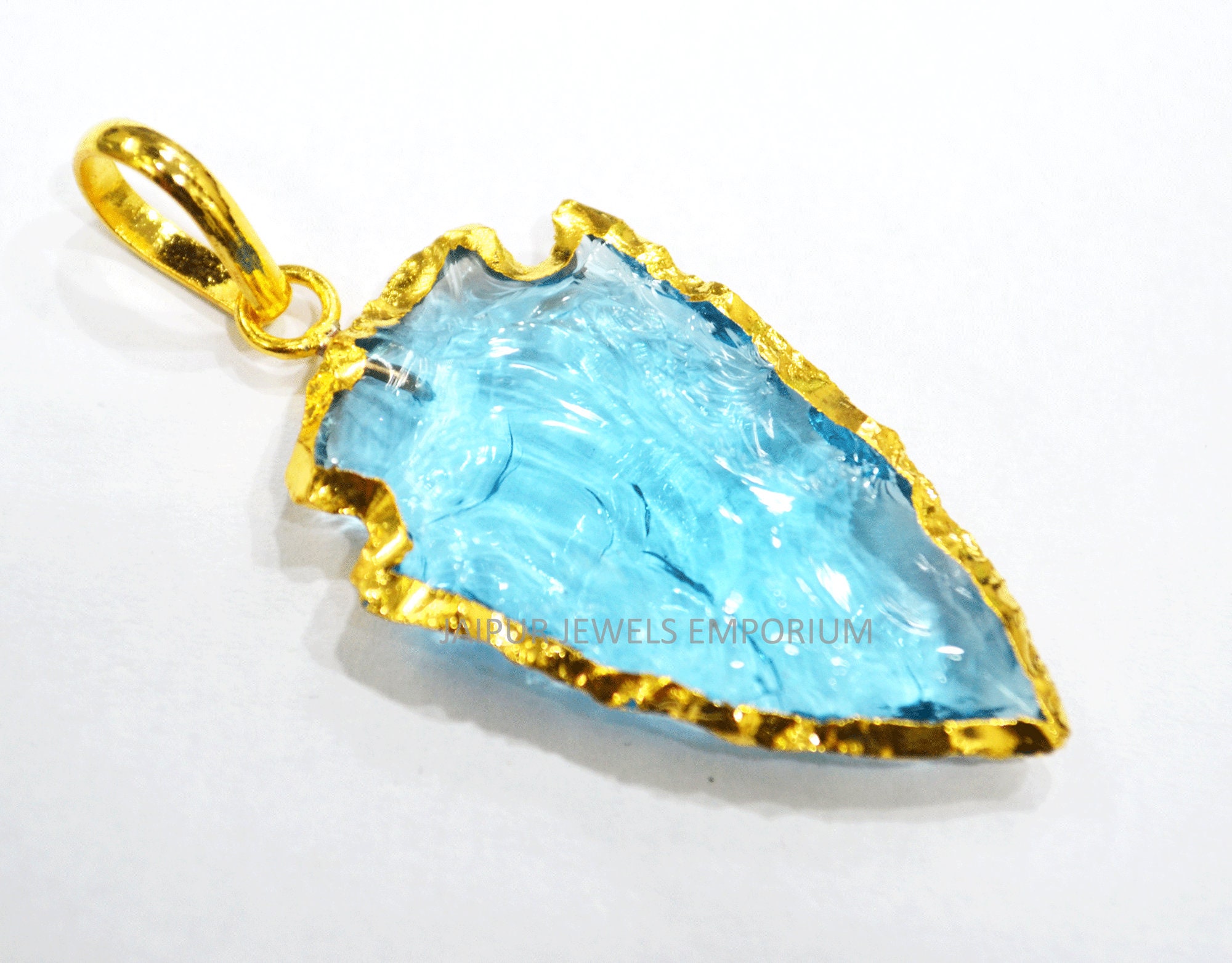 Attractive Swiss Blue Hydroquartz Arrowhead Pendant , Swiss Blue