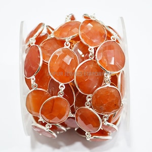 Carnelian Slice Shape Connector Chain - Carnelian Faceted Bezel Link Chain , Sold By Foot , 10 - 25 mm , 6JJE168