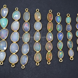 Ethiopian Opal Slice Faceted Charm Connector , Ethiopian Opal Bezel Connector, Sold By Piece , 38-45 mm - 6JJE556