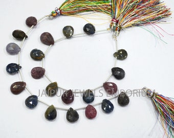 Unique Multi Sapphire Pear Shape Beads , Multi Sapphire Side Drill Briolettes, Multi Sapphire Unique Gemstone, 10x12-10x13mm, 6", 17JJE809