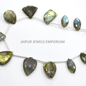 11 Pieces in a Strand Labradorite Carved Leaf Beads ,Labradorite Faceted Mix Shape Briolettes ,Sold By Strand ,8x15-13x18 mm ,7.5&quot;, 19JJE898