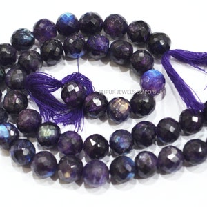 Flashy Purple Labradorite Faceted Beads, Natural Purple Labradorite Faceted Round Beads, Sold By Strand, 7.00-8.25 mm , 7",  19JJE677