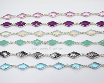 Hydro Quartz Diamond Shape (Glass) Connector Chain , Faceted Bezel Connector Station Link Chain, Sold By Foot , 22x11 mm - 6JJE280