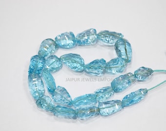 Natural Sky Blue Topaz Nuggets Shape Beads , Fascinating Sky Blue Topaz Tumble Faceted Beads , 10x16 - 15x23 mm , 16" , 20JJE691