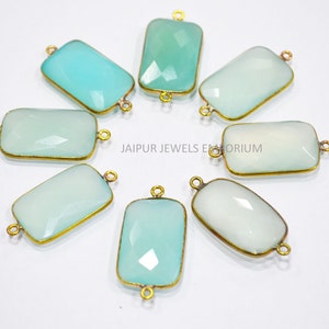 Aqua Chalcedony Big Baguette Shape Faceted Connector , Aqua Chalcedony Double Bail Connector , Sold By Piece ,  16x25 mm , 6JJE146