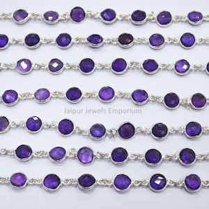 Amethyst Coin Connector Chain , Amethyst Faceted Bezel Connector Station Link Chain , Sold By Foot , 8 mm - 6JJE663