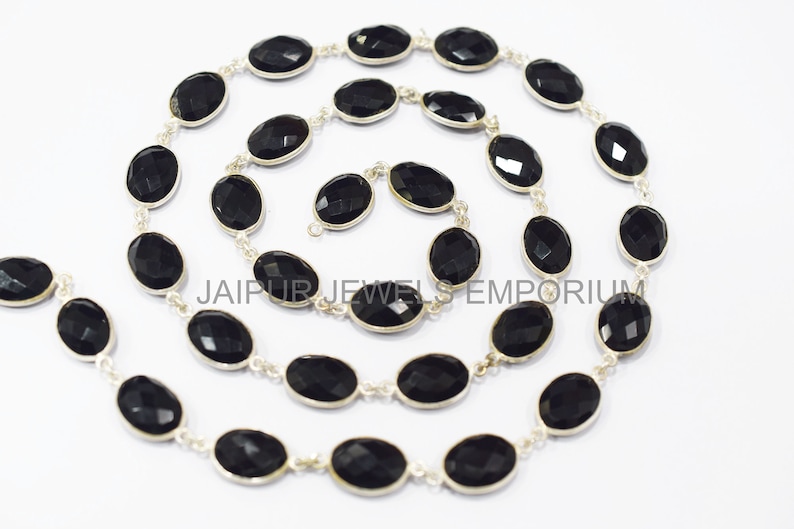 13x10-14x11 mm Sold By Foot Black Onyx Faceted Bezel Link Chain Black Onyx Oval Shape Connector Chain 5jje343