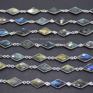 Labradorite Diamond Shape Connector Chain - Labradorite Faceted Link Chain , Sold By Foot , 19X11 mm , 6JJE460