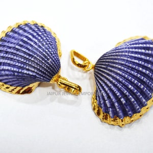 Natural Blue Coloured Sea Shell Electroplated Pendant, Golden Edge Shell Charm Pendant , Sea Shells Jewelry, 18JJE377