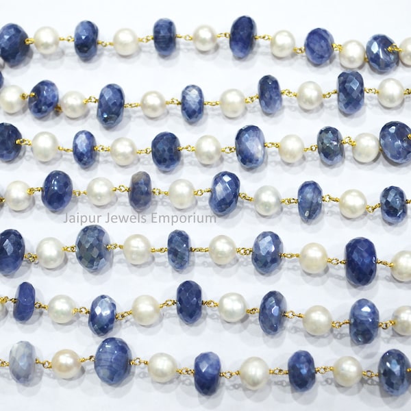Mystic Sapphire Moonstone Faceted Chain , Smooth Pearl Rosary Chain , Sold By Foot , 10 - 11 mm , 6JJE406