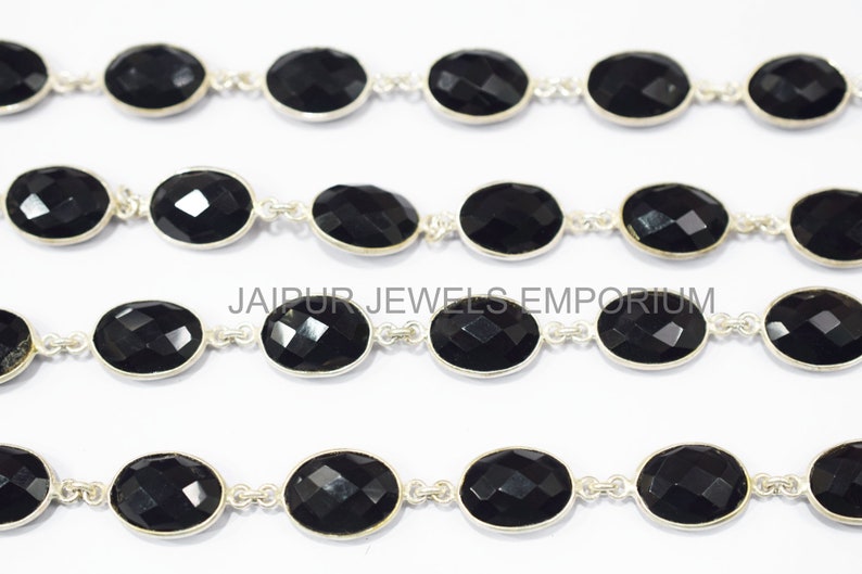 13x10-14x11 mm Sold By Foot Black Onyx Faceted Bezel Link Chain Black Onyx Oval Shape Connector Chain 5jje343