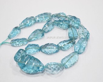 Natural Sky Blue Topaz Nuggets Shape Beads , Fascinating Sky Blue Topaz Tumble Faceted Beads , 10x20 - 20x30 mm , 16" , 20JJE690