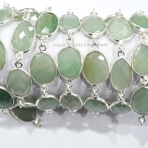 Grape Aventurine Green Slice Connector Chain - Grape Aventurine Green Faceted Link Chain , Sold By Foot , 10x12 - 13x15 mm , 6JJE466