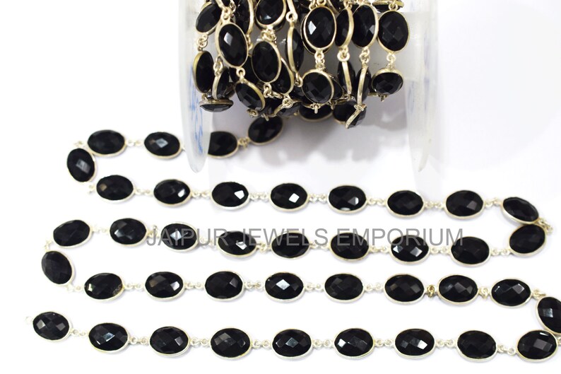 13x10-14x11 mm Sold By Foot Black Onyx Faceted Bezel Link Chain Black Onyx Oval Shape Connector Chain 5jje343