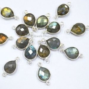 Labradorite Pear Shape Connector , Labradorite Faceted Bezel Link Connector , Double Bail , Sold By Piece , 10x12 mm , RB-6BGI410