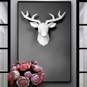 Deer Head Decorative Figures Home Decoration Accessories Animal Sculpture Art For Wall Living Room Animal Figurine Miniature