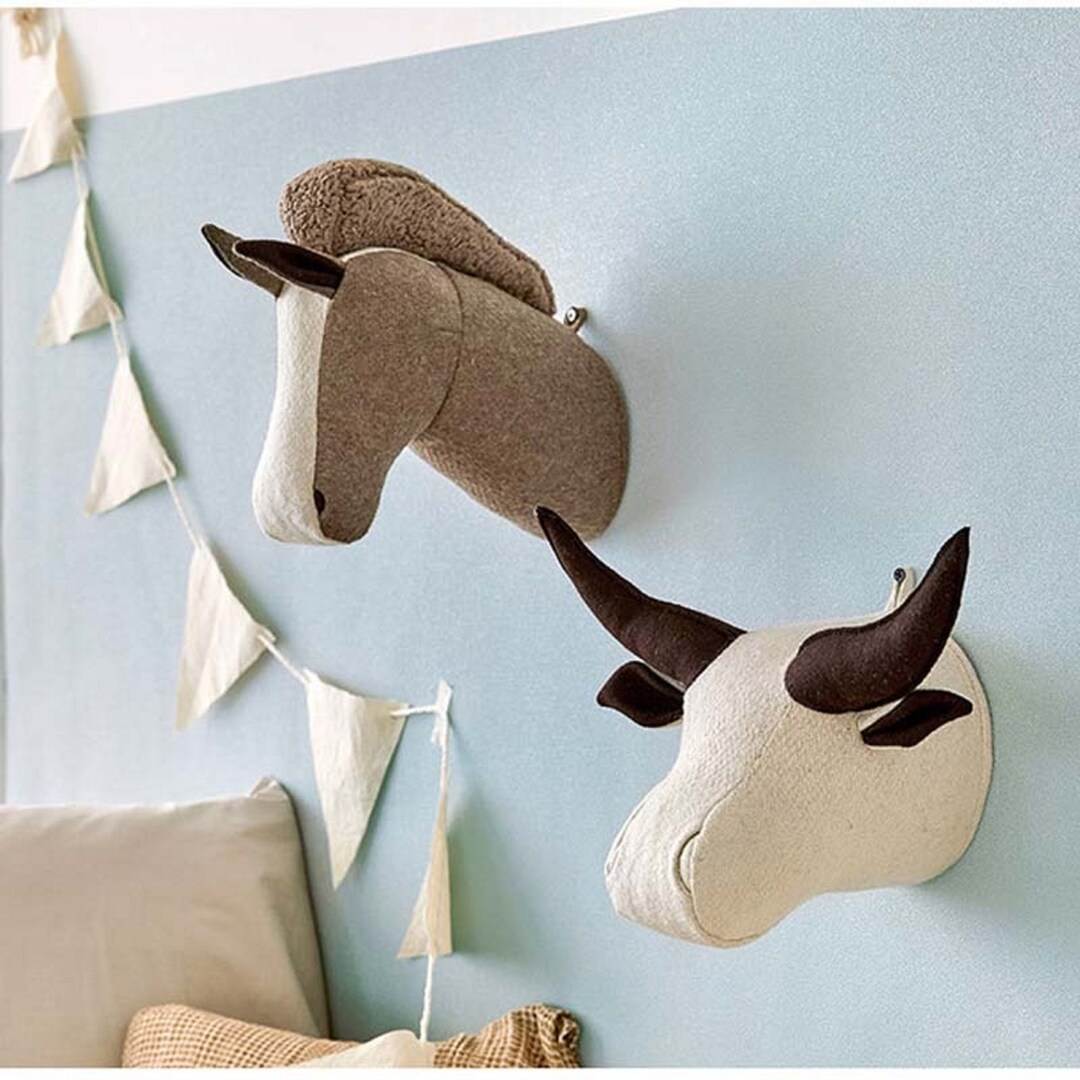 Home Decor Plush Toy Animal Head Wall Hanging Pendant Mural Etsy